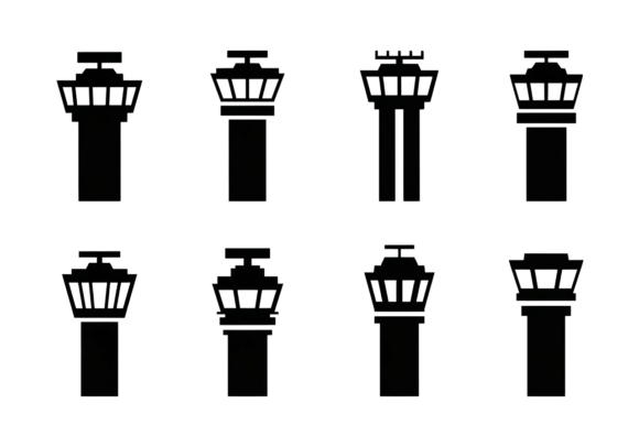 Airport Control Tower Icons for Creative Projects