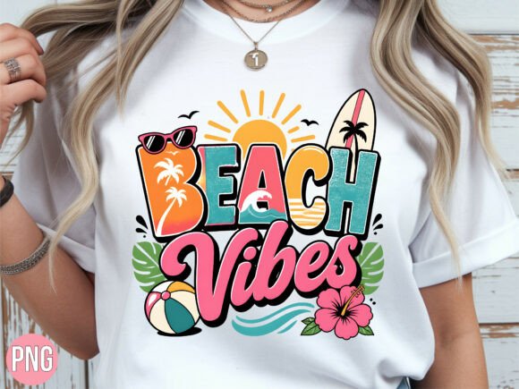 Beach Vibes Retro Summer Surfboard PNG
