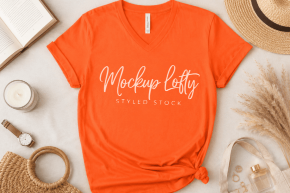 Bella Canvas 3005 Orange V-Neck Mockup