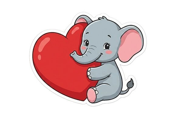 Cute Baby Elephant Holding Heart LOVE