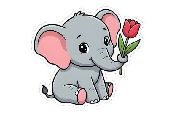Cute Baby Elephant with Tulip Chibi Art: A Kawaii Digital Design for Creative Projects
