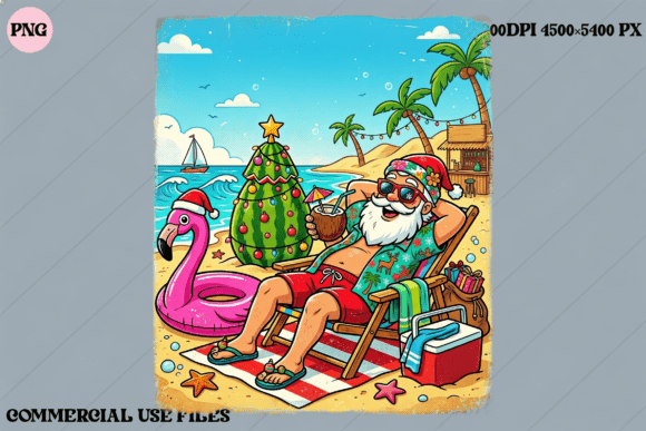 Funny Santa Relaxing on Tropical Beach