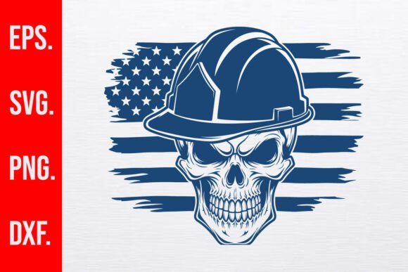 Labor Day Construction Skull Flag SVG