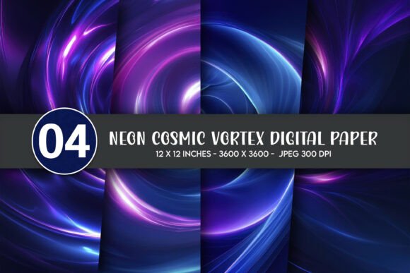 Neon Cosmic Vortex Digital Paper