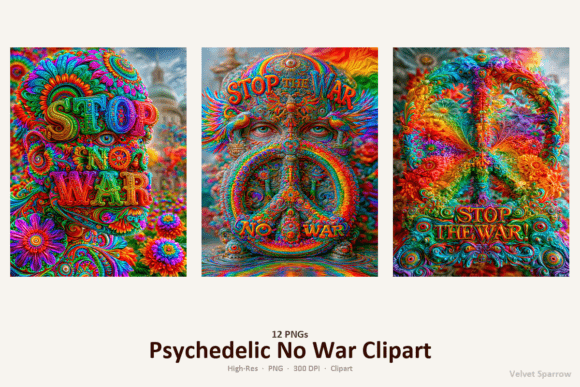 Psychedelic No War Clipart -- 12 PNGs