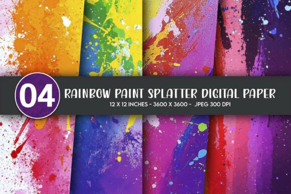 Rainbow Paint Splatter Digital Paper