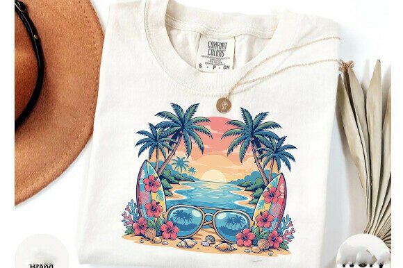 Retro Summer Beach Sunset T-shirt Design: Your All-in-One Print-Ready Asset for Creative Projects