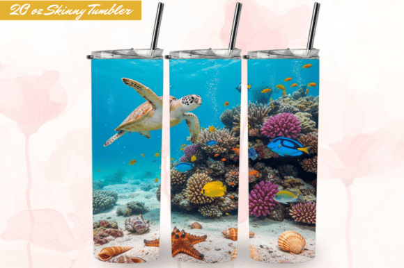Summer Sea Ocean 20 Oz Tumbler Wrap PNG
