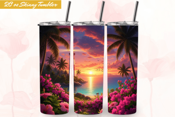 Tropical Sunset Lighthouse Tumbler Wrap