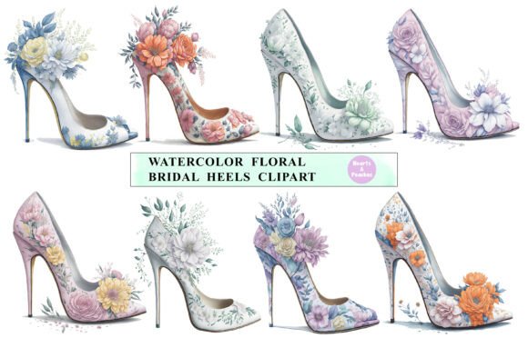 Watercolor Floral Bridal Heels Clipart